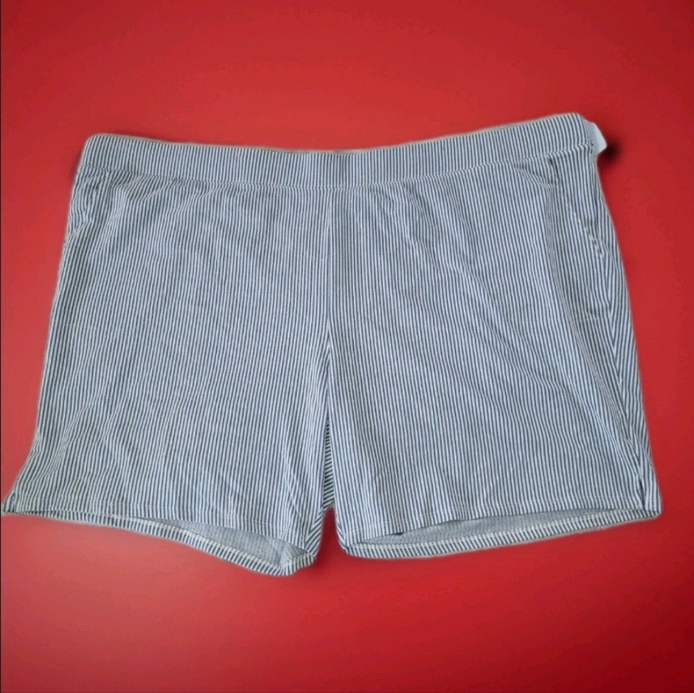 Denim & Co Womens Plus Size 5X White & Blue Striped Shorts Pockets Casual Beach